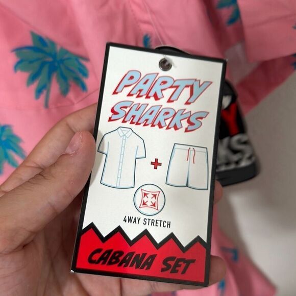 NWT Party Sharks Mens Mauve 4 Way Stretch Stamped Palm Tree Cabana Set Large‎ - Picture 4 of 10